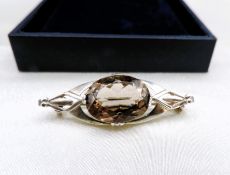 Vintage Sterling Silver 8ct Smokey Quartz Brooch