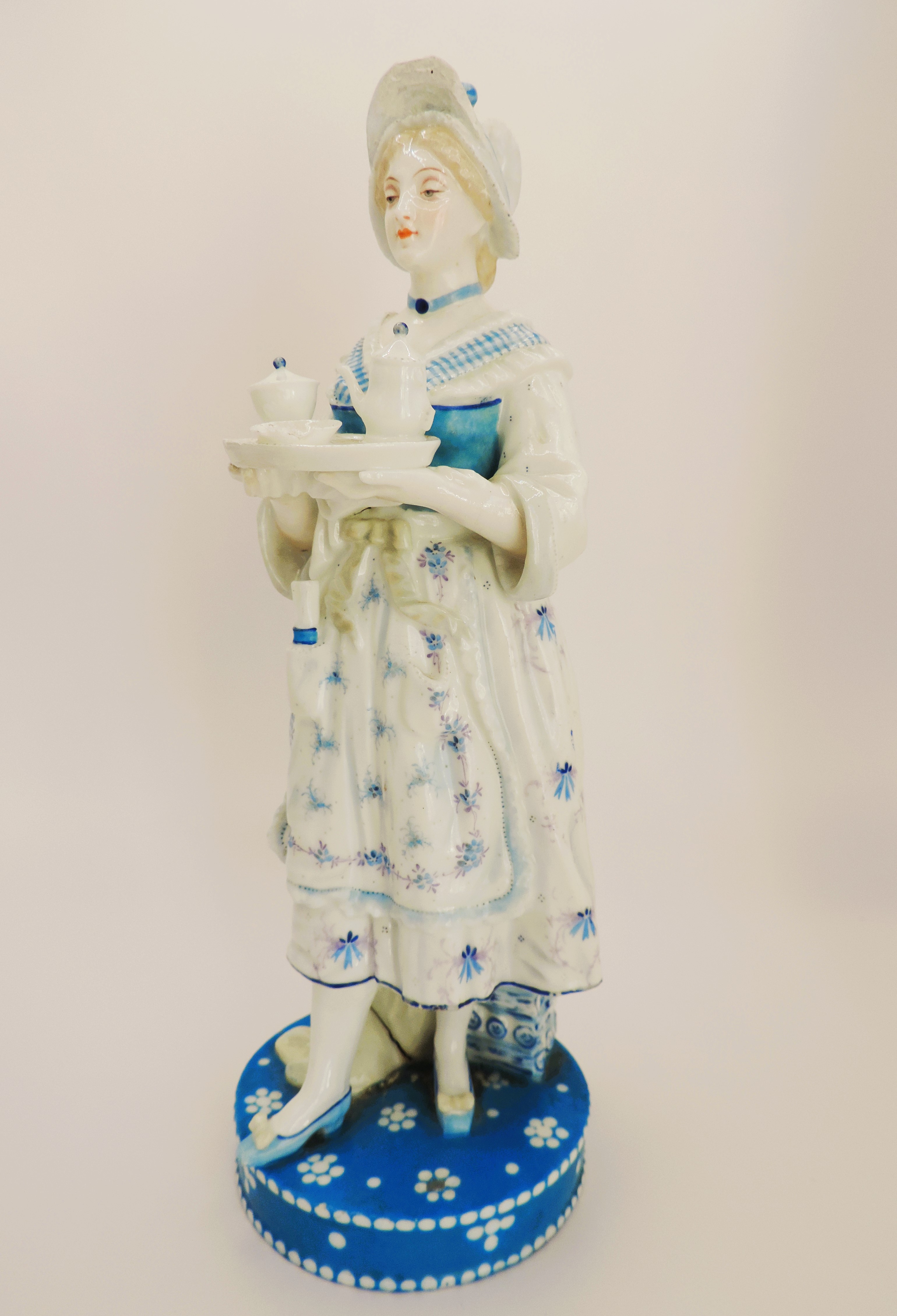 Antique Vion & Baury French Porcelain Figurine Lady with Tea Tray