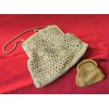 Circa 1960's Gold Metallic Crochet Evening Bag & Gold Tone Metal Purse