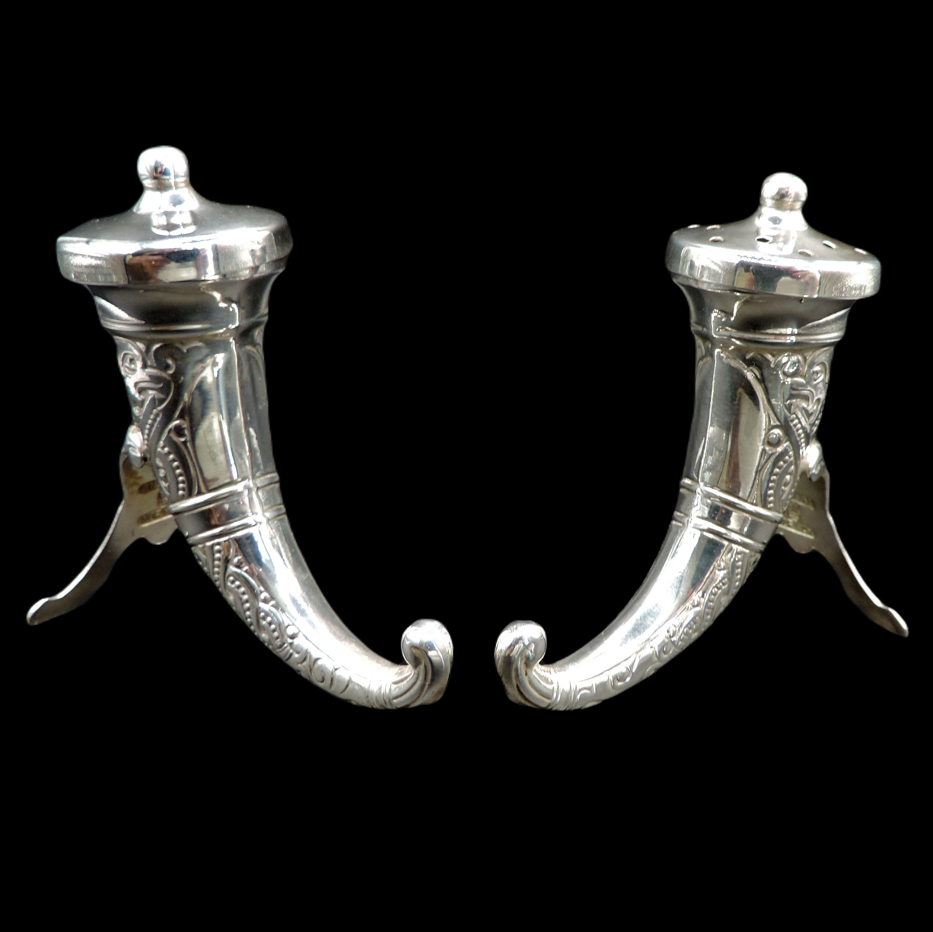 Norway Theodor Olsens Sterling Silver Viking Horns Cruet Set 35g c. 1920's - Image 4 of 10