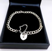 Vintage Sterling Silver Double Link Chain Heart Padlock Bracelet with Gift Pouch