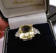 Sterling Silver 6CT Lemon Citrine & White Sapphire Ring New with Gift Box