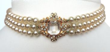Triple Strand Pearl Choker Necklace