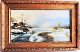 Framed Oil Painting Dutch Winter Landscape Signed by Artist 75x45cm