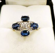 Sterling Silver Sapphire & Diamond Ring New with Gift Pouch
