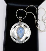Vintage Artisan Sterling Silver Cabochon Teardrop Moonstone Necklace