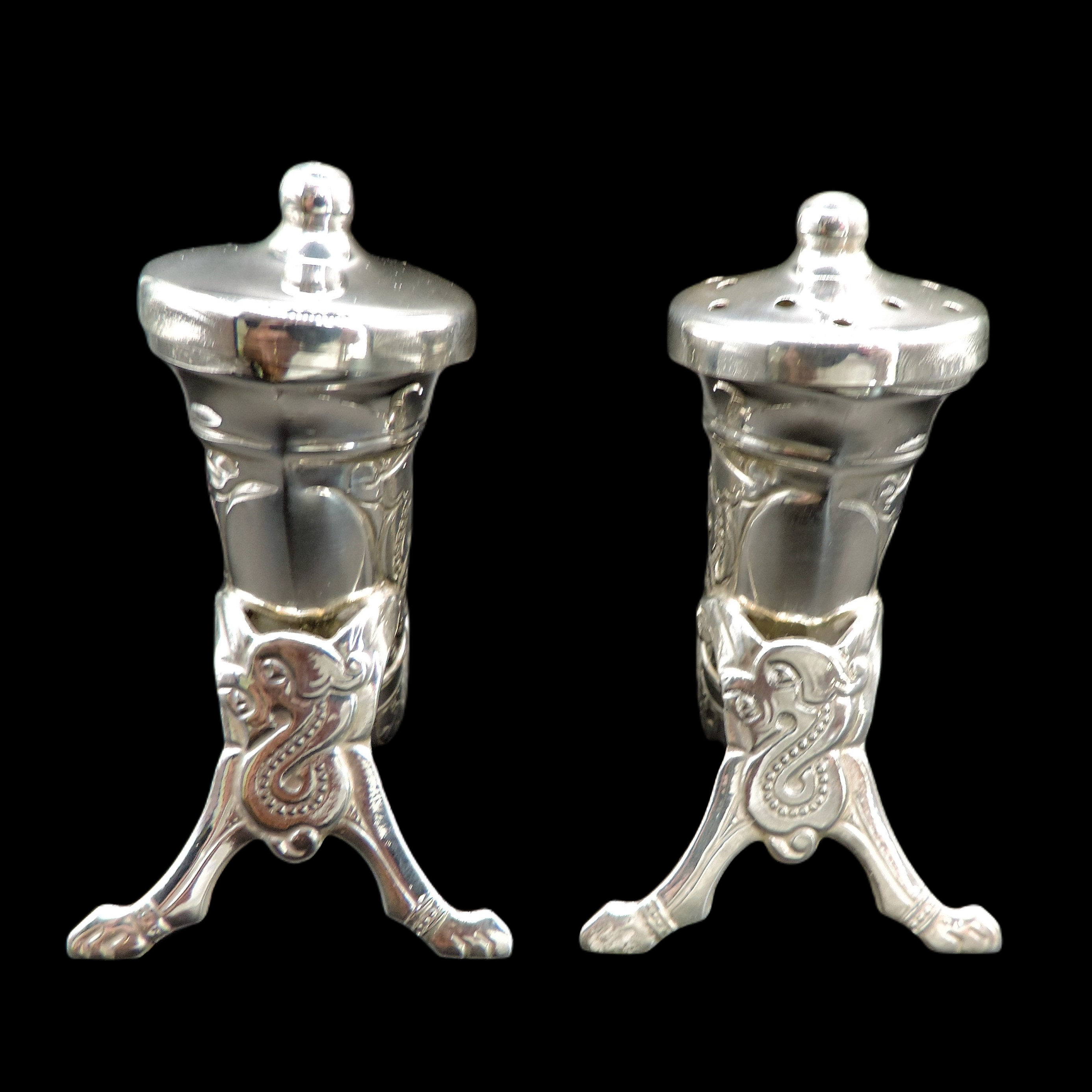 Norway Theodor Olsens Sterling Silver Viking Horns Cruet Set 35g c. 1920's - Image 10 of 10