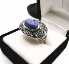 Artisan Sterling Silver Lapis Lazuli Filigree Ring with Gift Pouch