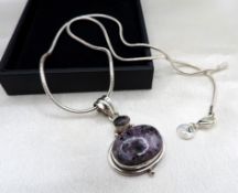 Artisan Sterling Silver Purple Charoite Necklace wit Gift Pouch