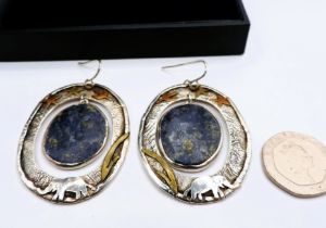 Vintage Charmian Harris Sterling Silver Lapis Lazuli Elephant Earrings