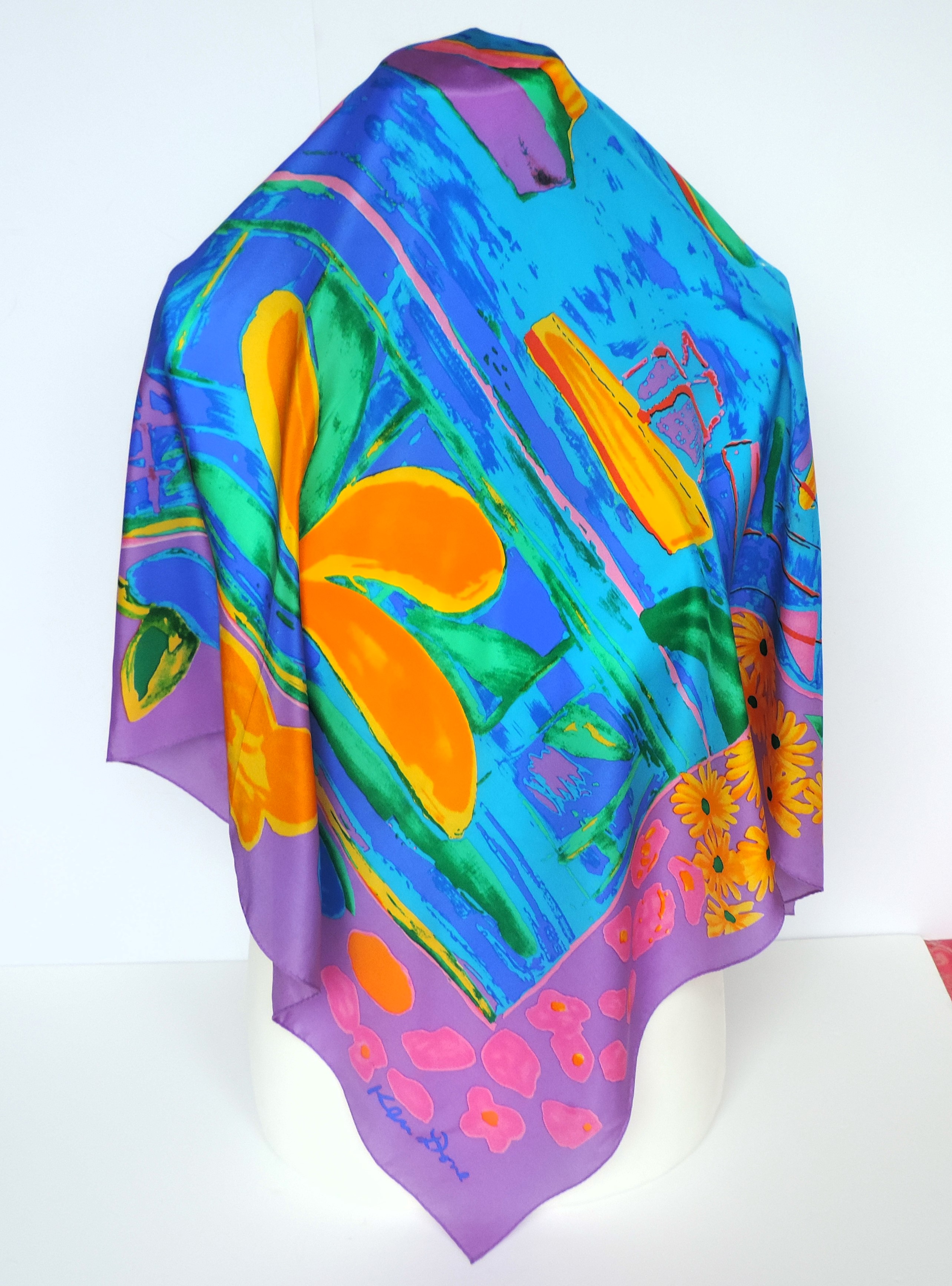 Signed Ken Done Silk Scarf 88cm Square  c. 1980's. - Image 2 of 4