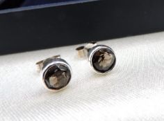 Sterling Silver Smokey Quartz Stud Earrings