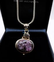 Vintage Artisan Sterling Silver Purple Charoite Pendant Necklace