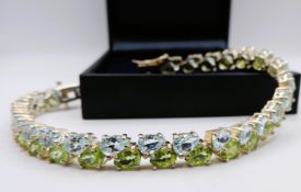 Sterling Silver 35CT Topaz & Peridot Tennis Bracelet New with Gift Box