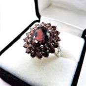 Sterling Silver Garnet Cluster Ring 3.75 cts New With Gift Pouch