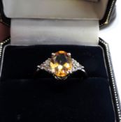 Sterling Silver Citrine & Topaz Ring New with Gift Pouch