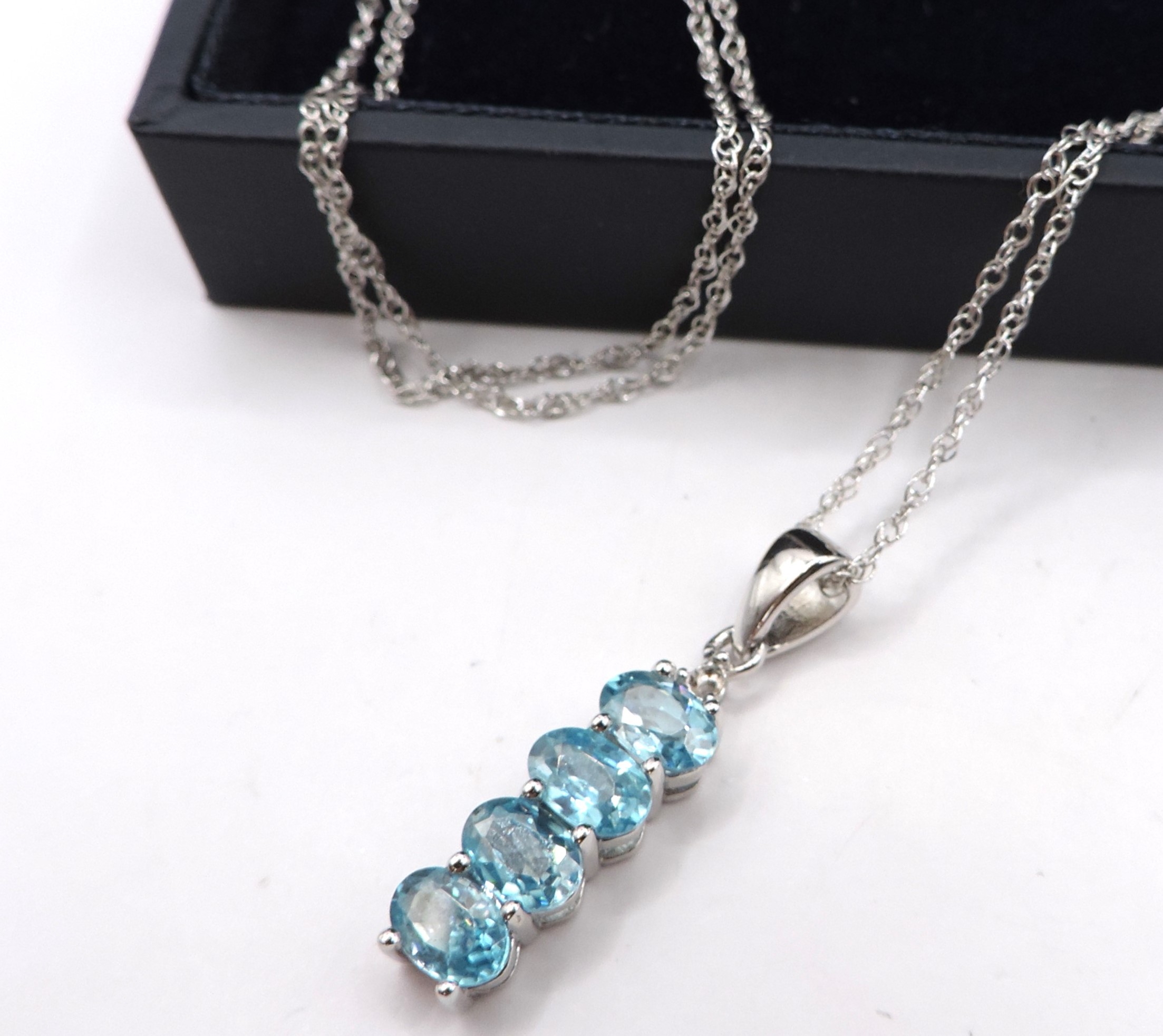 Sterling Silver Blue Topaz Pendant Necklace New with Gift Pouch - Image 2 of 2