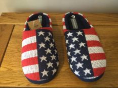 Job Lot 10 x Pairs Men's Dunlop, “USA Stars and Stripes” Memory Foam, Mule Slippers, Size M (8/9)