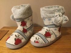 Dunlop “Robin” Cosy Fur Lined Slipper Boots With Pom Pom, Size S (3/4) - New