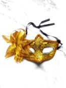 18 x Gold Deluxe Fancy Dress Masquerade Lace Mask Sequins Flowers