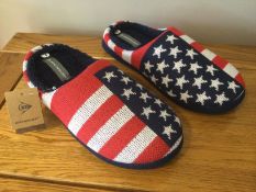 Job Lot 10 x Pairs Men's Dunlop, “USA Stars and Stripes” Memory Foam, Mule Slippers, Size L (10/1...