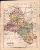 County Of Monaghan Ireland Antique Detailed Coloured Victorian Map.