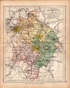 County of Warwickshire 1895 Antique Victorian Coloured Map.