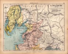County of North Lancashire 1895 Antique Victorian Coloured Map.