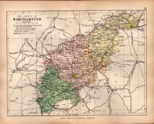 County of Northamptonshire 1895 Antique Victorian Coloured Map.