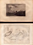Lewes Castle & Map Sussex F. Grose Antique 1785 Copper Engraving.