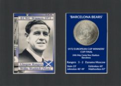 Willie Waddell Manager Barcelona Bears 1972 ECWC Mounted Card & Coin Metal Art.