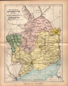 County of Monmouthshire 1895 Antique Victorian Coloured Map.