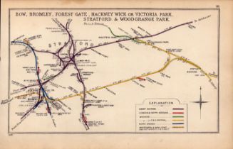 Bow, Hackney, Stratford, London Antique Coloured Railway Diagram-98.