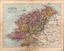 County of Donegal Ireland Antique Detailed Coloured Victorian Map.