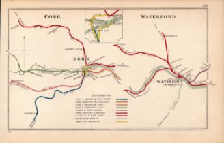 Cork & Waterford Ireland Antique Coloured Railway Diagram-124