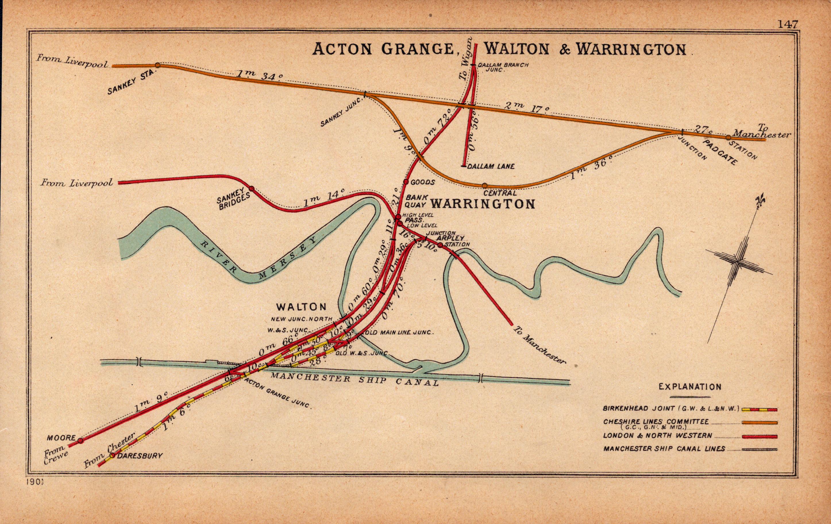 Acton Grange, Walton, Warrington Antique Railway Diagram-147.