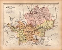 County of Hertfordshire 1895 Antique Victorian Coloured Map.