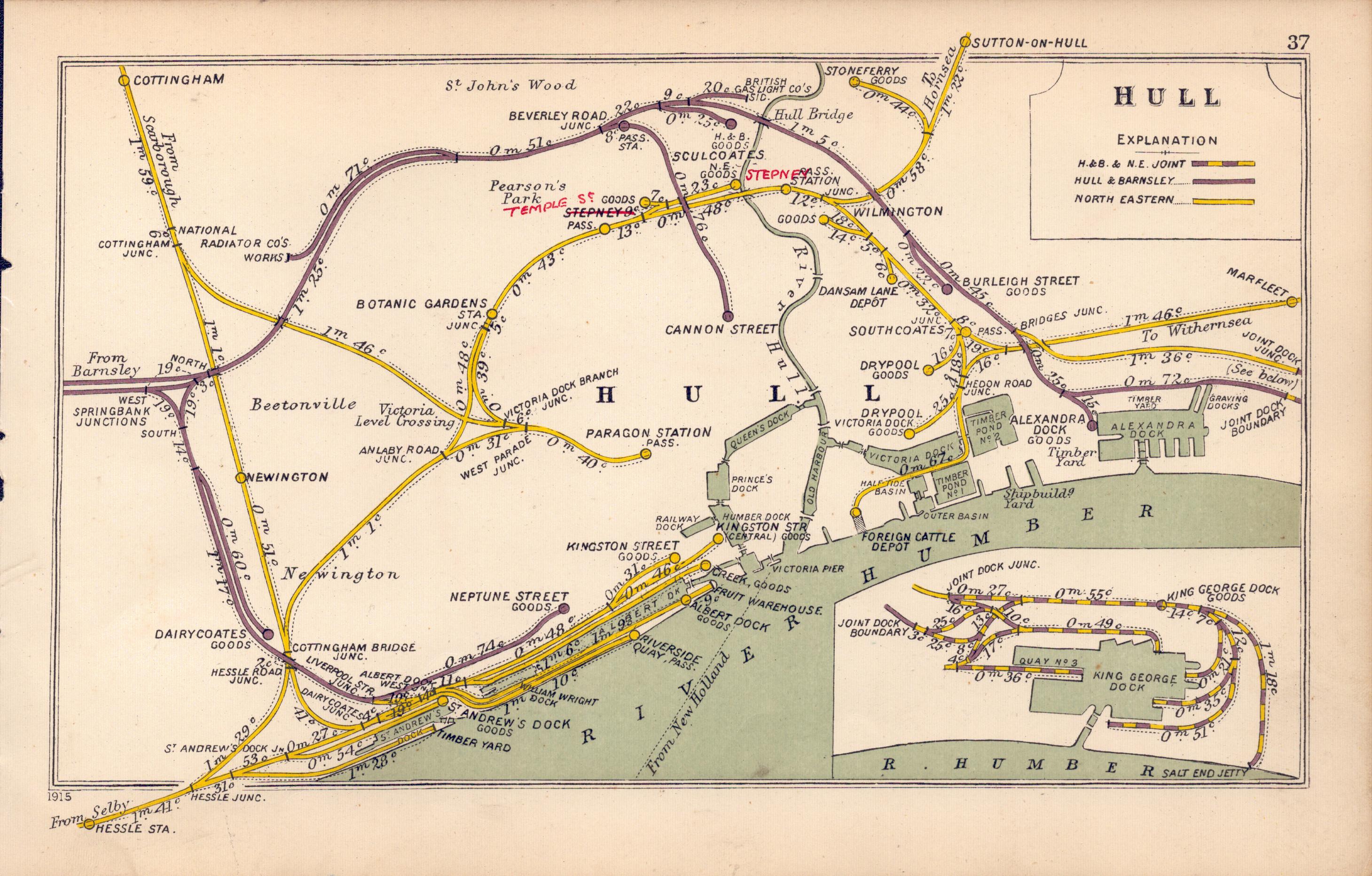 Hull River Humber Docks Sutton On Hull Antique Railway Diagram-37.