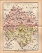 County of Herefordshire 1895 Antique Victorian Coloured Map.