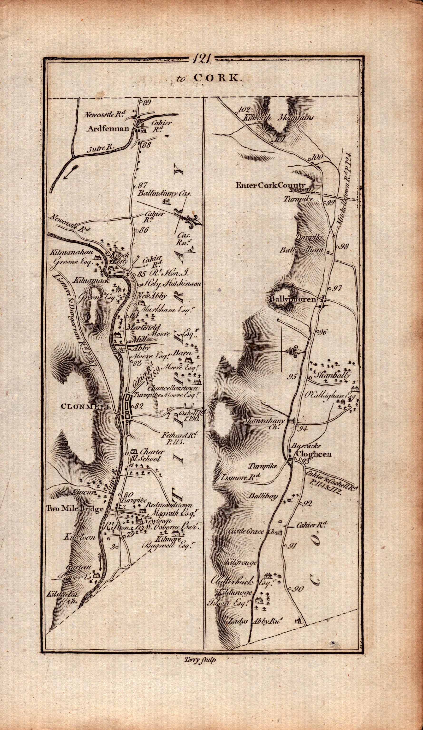 Ireland Rare Antique 1777 Map Clonmel Fermoy Cork Co Tipperary Co Cork - Image 3 of 3