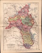 County Of Roscommon Ireland Antique Detailed Coloured Victorian Map.