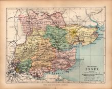 County of Essex 1895 Antique Victorian Coloured Map.