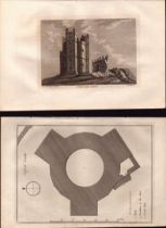 Orford Castle & Map Suffolk F. Grose Antique 1785 Copper Engraving.