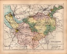 County Of Cheshire 1895 Antique Victorian Coloured Map.
