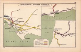 Aberystwyth Afonwell & Llanelly Wales Antique Railway Diagram-90.
