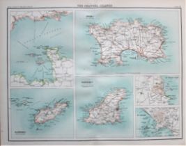 Victorian 1897 Map Channel Islands Jersey Guernsey St Peters Alderney St Hellier.