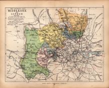 Middlesex & London 1895 Antique Victorian Coloured Map.