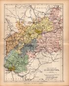 County of Gloucestershire 1895 Antique Victorian Coloured Map.