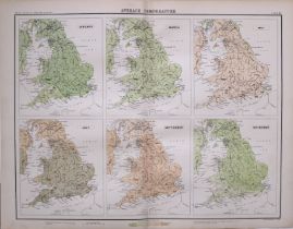 Victorian Antique 1897 Map England & Wales Average Central Temperature.