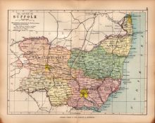 County of Suffolk 1895 Antique Victorian Coloured Map.